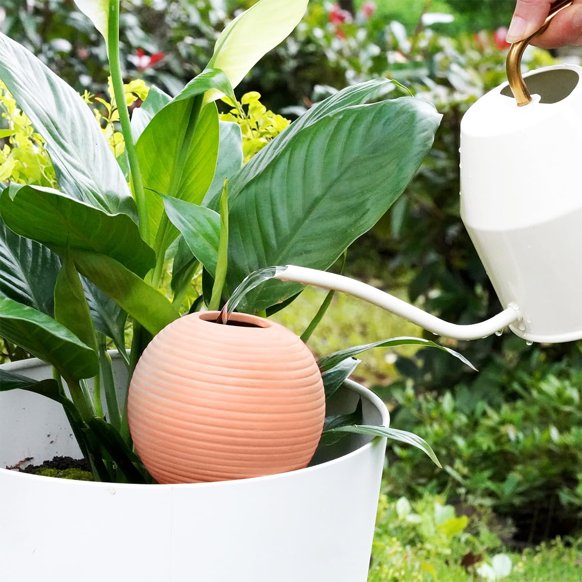 eusbon Plant Watering Globes Set of 4, 14oz Terracotta Self-Watering Globes for PottedPlants, Watering Planter Insert Bulbs with Cork Stoppers, Automatic Watering Spikes for Indoor&Outdoor Plants