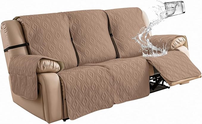 Genina Waterproof Couch Cover for Reclining Couch 3 Seater Non-Slip, Washable
