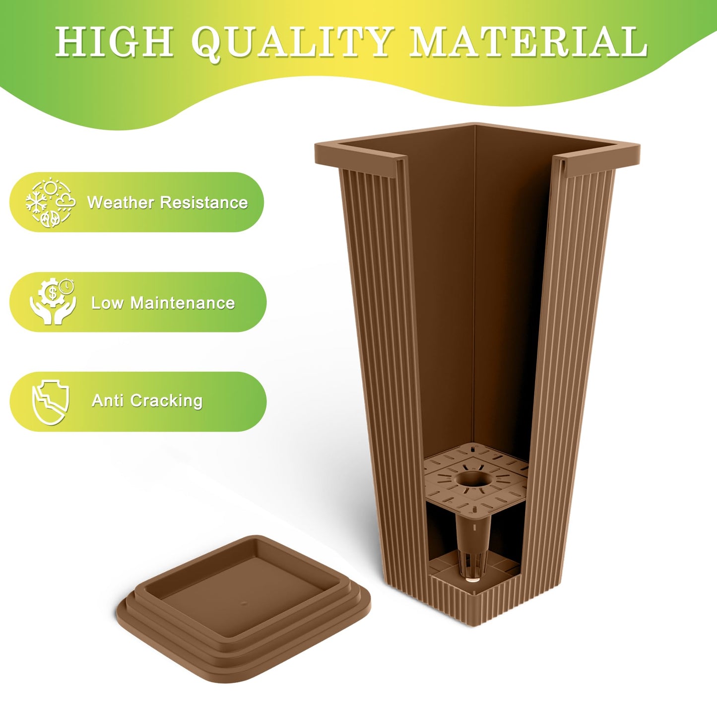 TUYOHW Set of 2 Tall Planters, 24" Large Indoor Outdoor Flower Pots with Tray, Modern Tapered Planters for Porch, Patio, Garden, Backyard