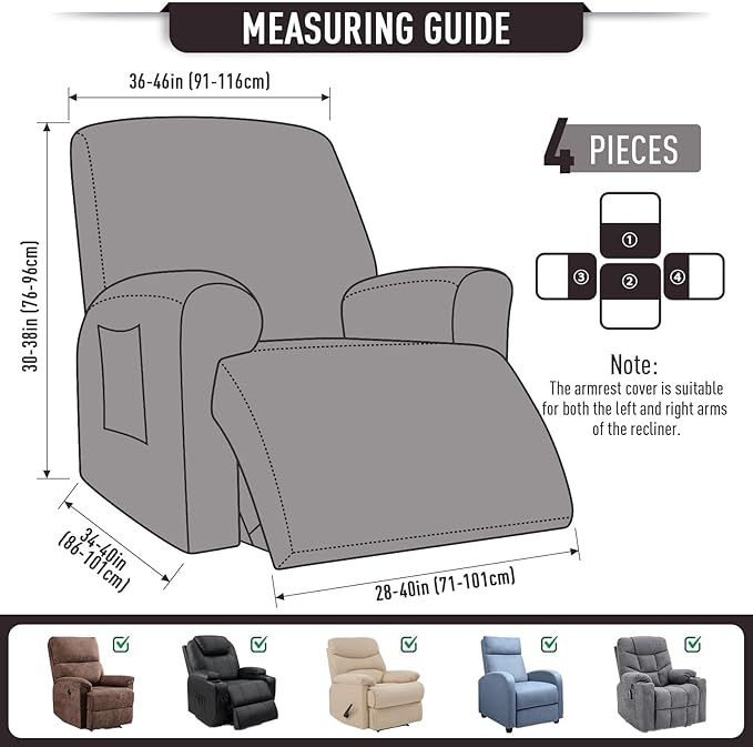 TAOCOCO Oversized Recliner Chair Covers, 1 Seater Streach Recliner Covers Soft