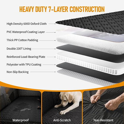 PROZAR Dog Car Seat Cover for Back Seat, Hard Bottom Back Seat Extender, Back Seat Pet Cover for Dogs -Supports 400lbs, Waterproof Heavy Duty Scratch Dog Hammock for Midsize Cars & Compact SUV, 53.5in