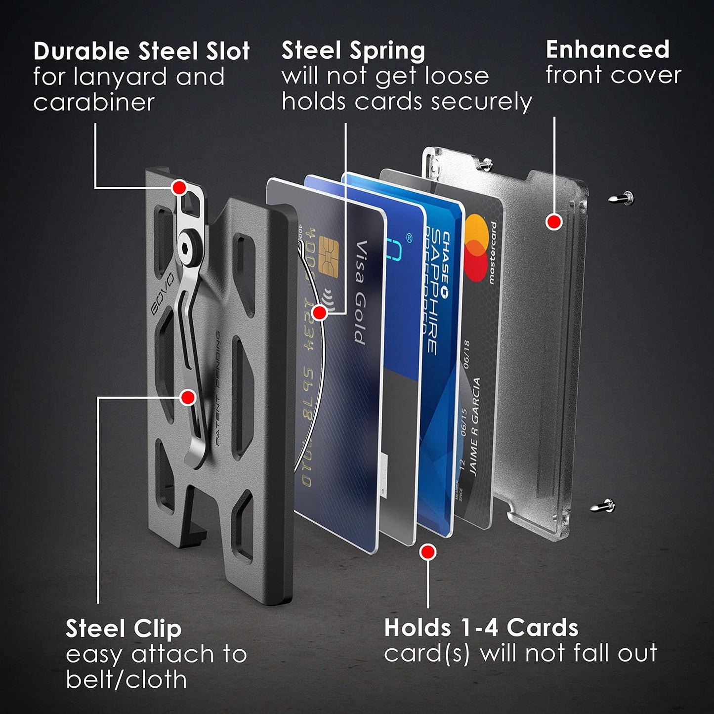 GOVO T4 Badge Holder/Wallet - Durable Polycarbonate ID/Credit Holder with Metal Clip and 4 Cards Slot (Holds 1to 4 Cards) Black