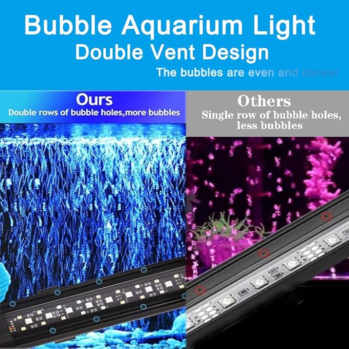 Submersible Aquarium Light for Fish Tank,24/7 Mode Full Spectrum LED Fish Tank Light with Air Bubble Hole RGB Color Changing Brightness Timer Adjustable,27.5inch 18W Fish Light