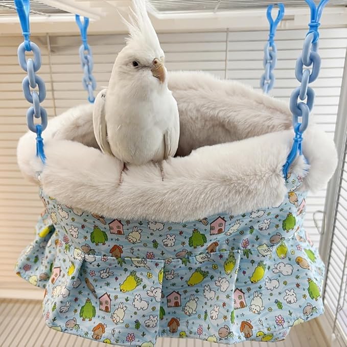 2 in 1 Warm Bird Carrier Bag, Bird Hammock Bed for Cage, Winter Travel Bag, Portable Parrot Outing Bag for Lovebird, Budgie, Conure, Quaker, Small Medium Birds (Pink,Large)