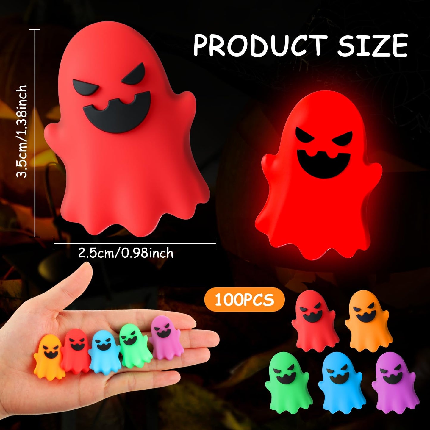Simgoing 100 Pcs Halloween Glow in The Dark Mini Ghost Figurines, Halloween Treats Non Candy Gifts for Pumpkin Bucket, Luminous Tiny Ghost for Trick or Treat, Hide and Seek Party Favor, Spooky Decor