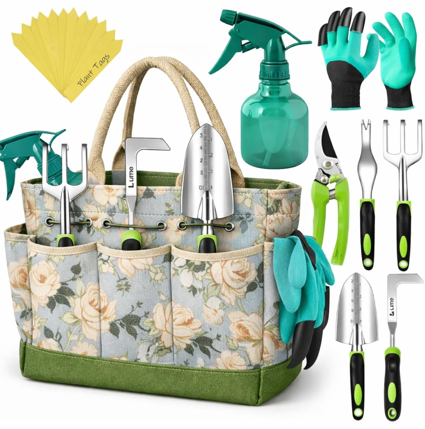 Heavy Duty Gardening Tools - Gardening Gifts for Women, Men, Mom, Dad - Durable, Ergonomic Garden Tools Set (Floral)