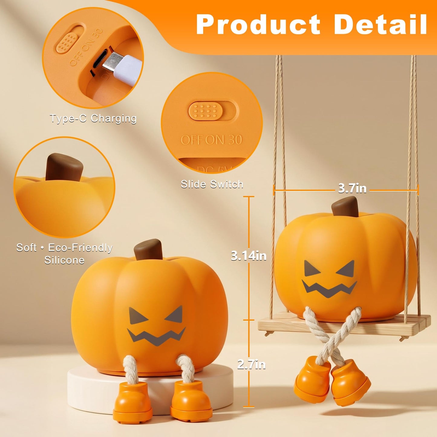 BrizLabs Halloween Night Light, 2 Pack Rechargeable Dimmable Pumpkin Night Light, Grinning Pumpkin Bedside Touch Lamp, Tap Control Nightlight for Baby Nursery Toddler Women Kids Desk Halloween Decor