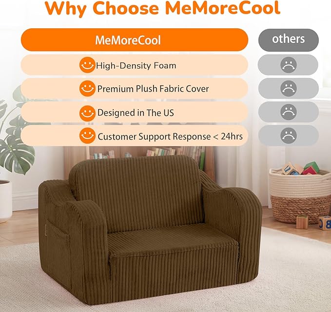 MeMoreCool Toddler Couch, 2-in-1 Corduroy Kids Couch Fold Out to Lounger
