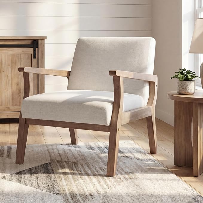 BESTANO Accent Chair Mid Century Modern Armchair, Linen Upholstered Living Room