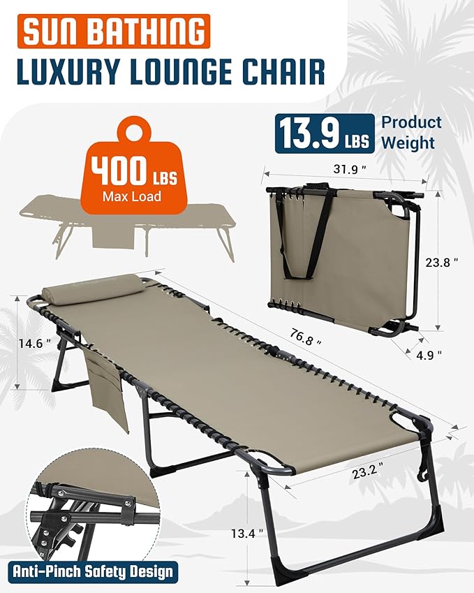 KingCamp Lounge Chair Outdoor, 400LBS Tanning Chairs
