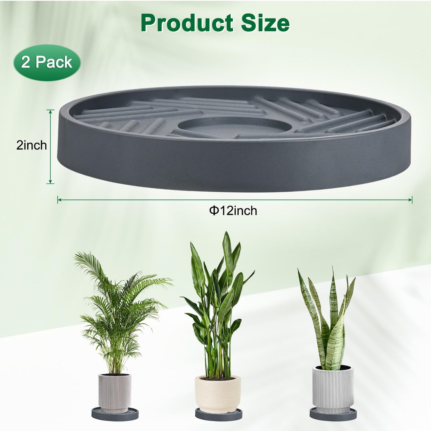 M METERXITY 2PCS Round Planter Caddies, 12 Inches Plastic Plant Roller with Wheel, Plant Saucers for Indoors, Plant Stand for Flower Pots [Gray]