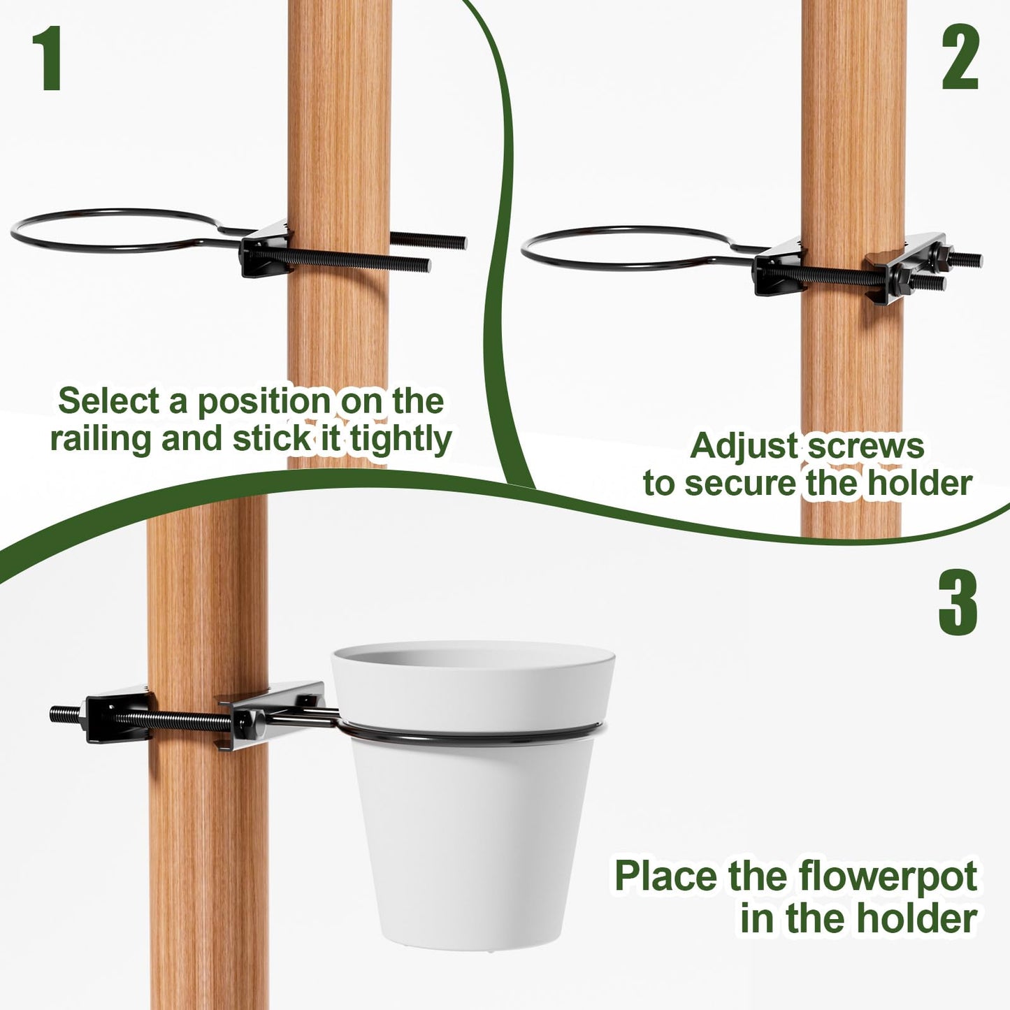 Xbpeuy Hanging Flower Pots Holder, 2 Set Deck Railing Plant Container Holder with Pot, Pipe Clip Fence Planters Tray for Indoor & Outdoor Fence Balcony Patio Porch Railing