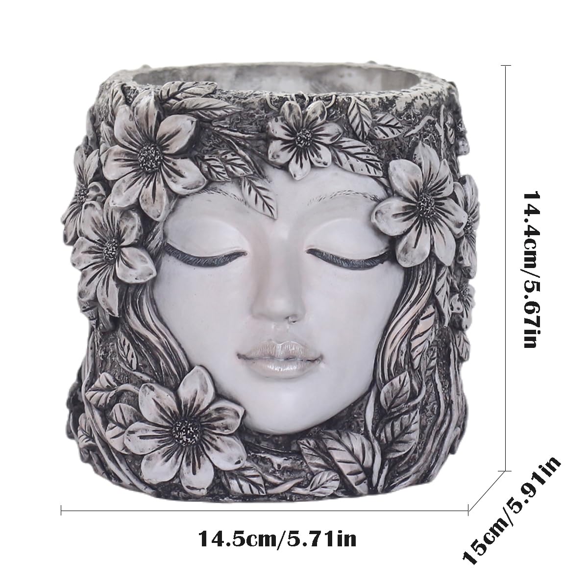 YOYLMAL Floral Face Planter Pot, 5.9” Resin Women's Head Succulent Planter for Indoor Outdoor Plants, Unique Flower Pot with Drainage Hole, Gifts for Women Mom