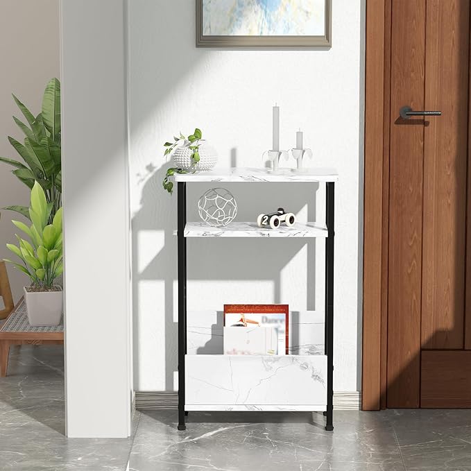 THUMEYE 7.1" Narrow Side Table for Small Spaces, 3 Tier Small End Table