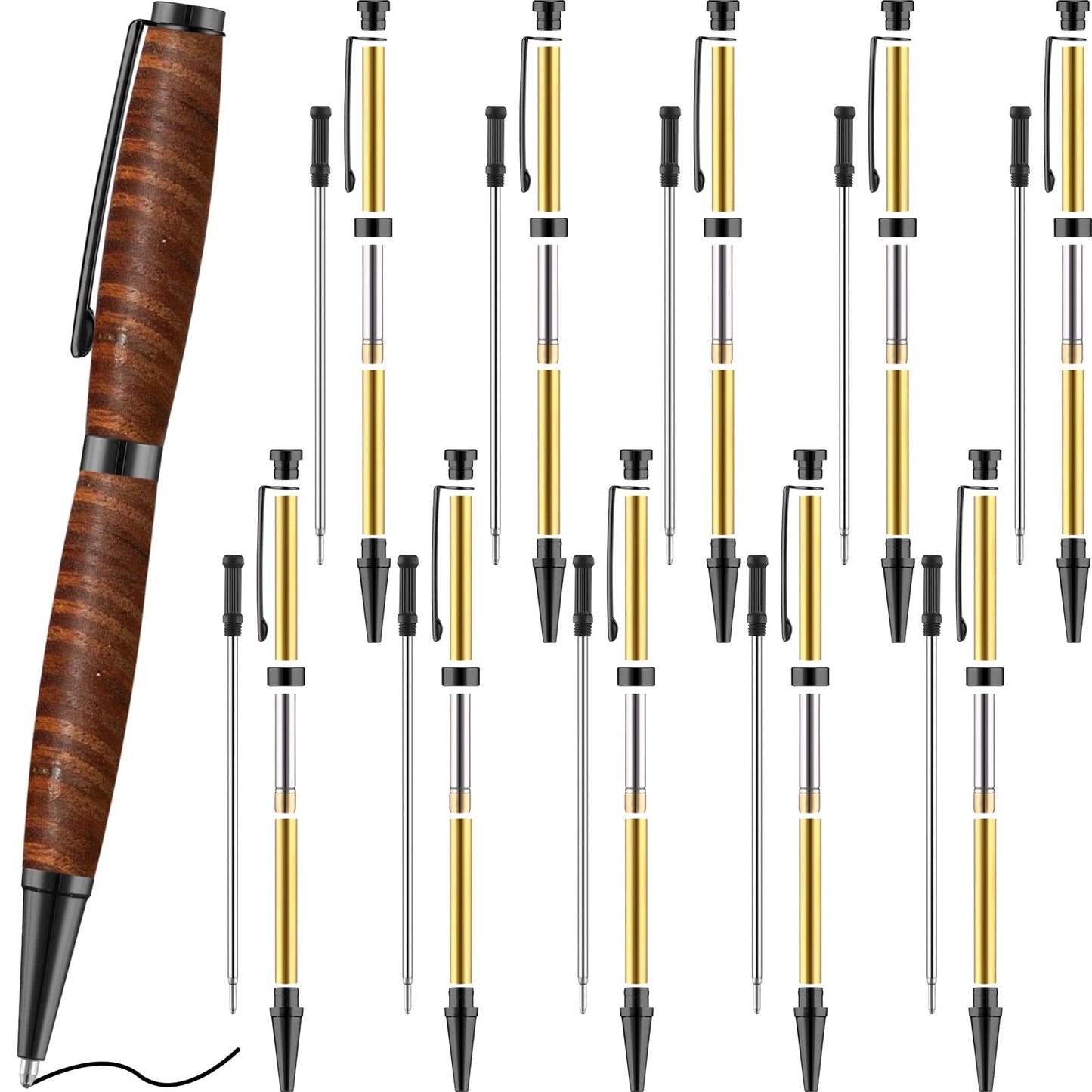 Colarr 10 Pcs Pen Kits for Wood Turning 7mm Slimline Pen Twist Kit with Refill Lathe Turning Supplies for Making Office Classroom Supplies DIY Friend Teacher Student Gifts(Black)