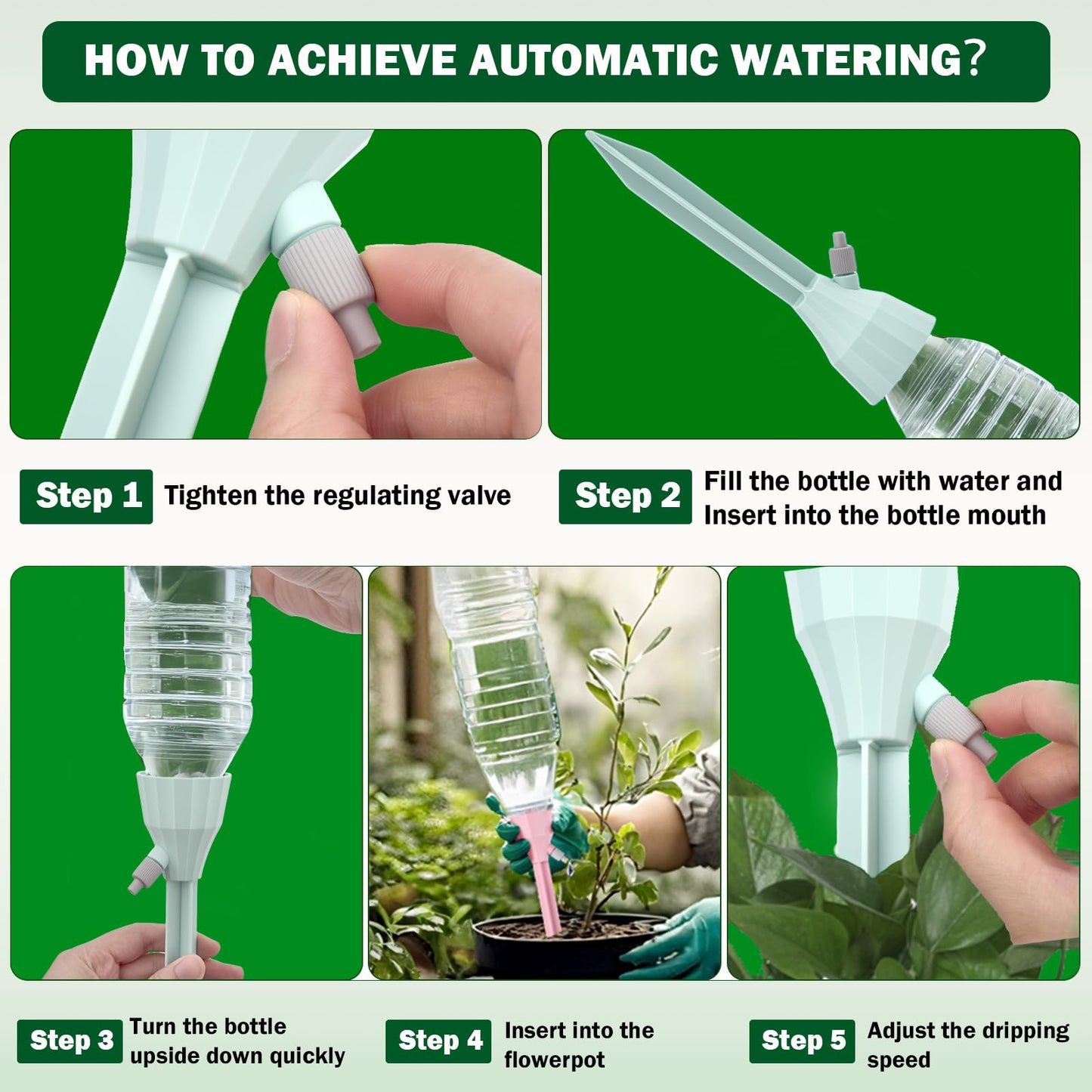 8 Pack Self Watering Spikes for Plant,Self Watering Planter Insert,Automatic Plant Watering Spikes Devices for Indoor Outdoor Potted Plants with Adjustable Control Valve Switch