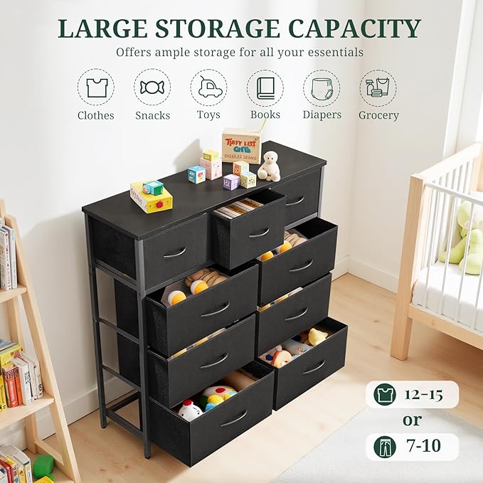 9-Drawer Dresser for Bedroom, Anti-Tip Tall Storage Organizer Chest of Drawers