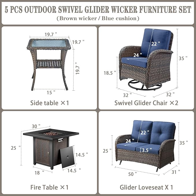 Belord 5 Pieces Patio Furniture Set