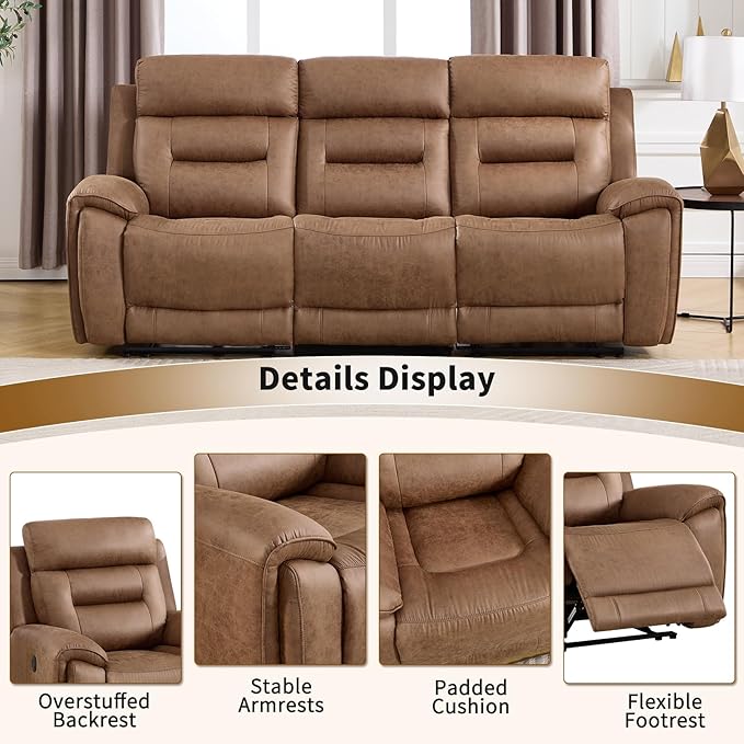 ANJ Power Oversized Reclining Sofa Couch Set of 2, Breathable Faux Leather