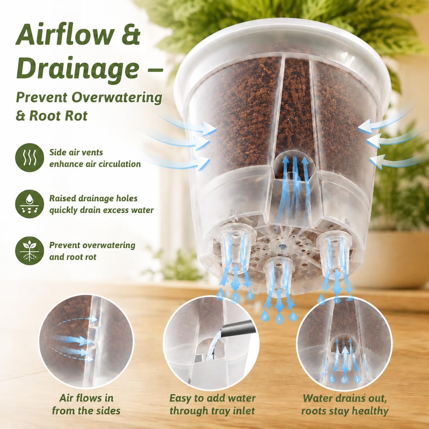 Sileasncei Self Watering Pots Clear – 5 Pcs 6" Indoor & Outdoor Planters, Deep Reservoir, High Drainage & Breathable Design, Perfect for Busy, Travel, Beginner Plant Care