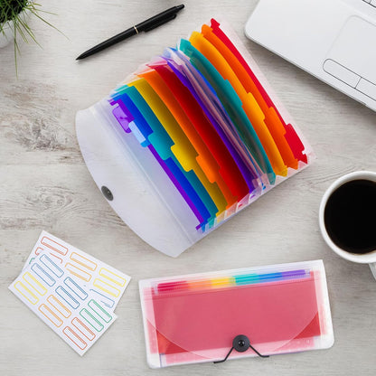 13 Pocket A6 Receipt Organizer, 2 Pack Small Accordion File Organizer, Coupon Organizer with Labels - Clear