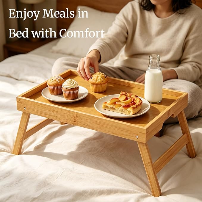 Fibogollo 2 Pack Bamboo Bed Tray Table