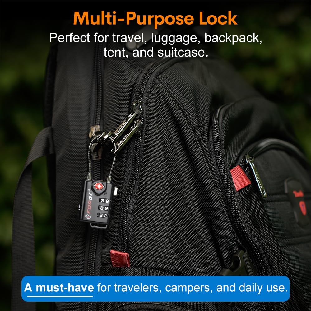 TSA Approved Cable Luggage Locks, Re-settable Combination with Alloy Body