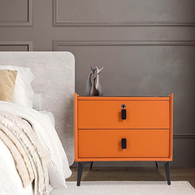 Smart Nightstand w/Fingerprint Lock Drawers, Smart Bedside Table w/USB Charging