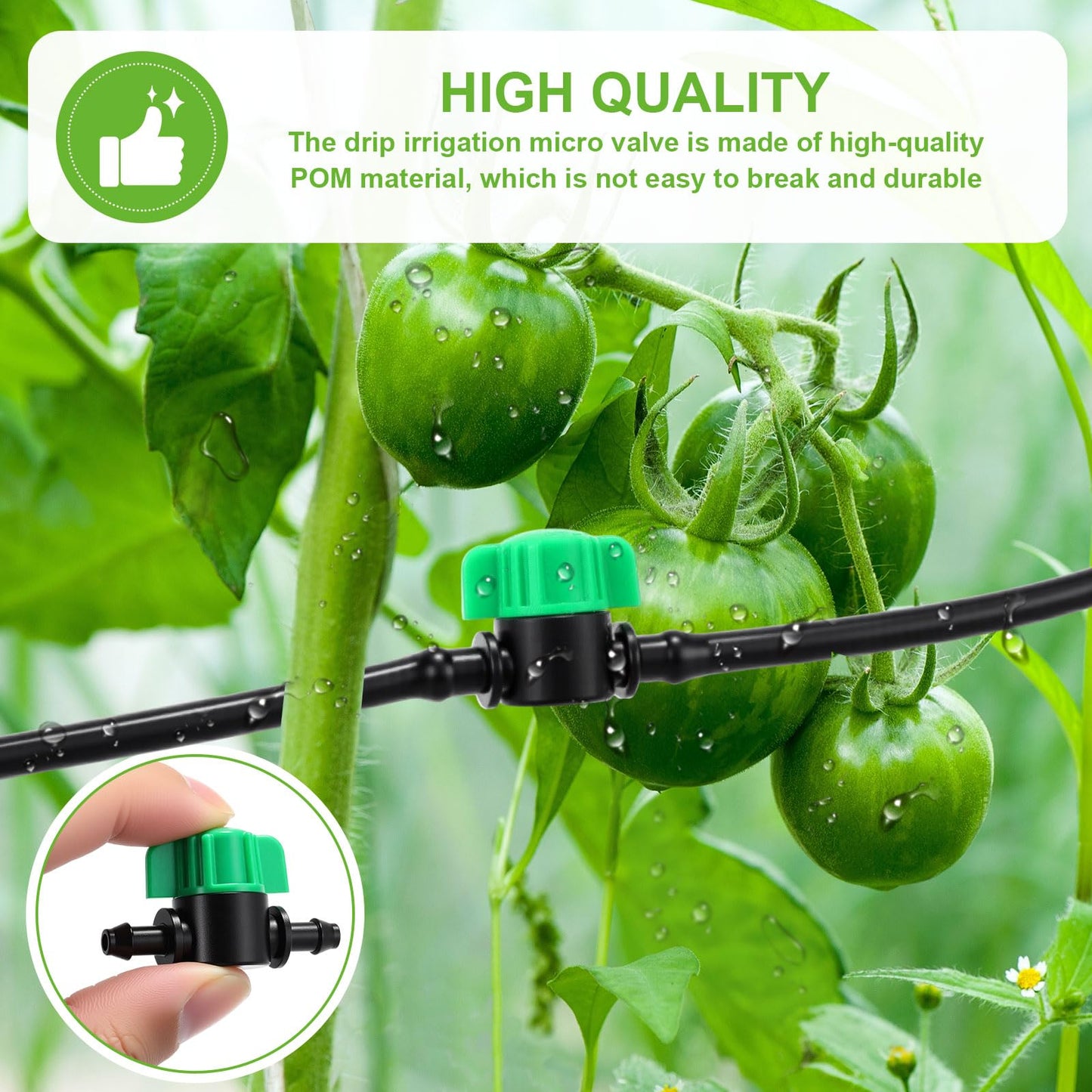 Innconee 50 Pcs 1/4 Inch Barbed Shut off Valve Drip Irrigation Tubing Coupling Valve Universal Drip Irrigation for 1/4" Tubing Greenhouses Flowers Beds Lawns Farmland(Green,Barbed Shut off Valve)
