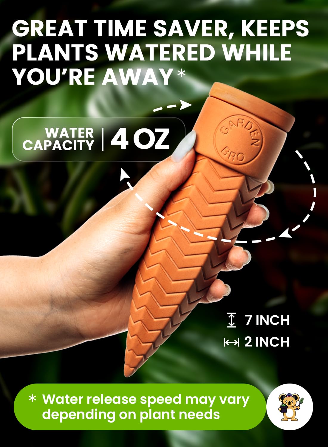 4pc Olla Watering Spikes For Plant Watering With Lids - Automatic Terracotta Self Watering Spikes For Indoor Plants & Outdoor - Terracotta Watering Spikes For 8" Pots Or Larger Water Plants While Away