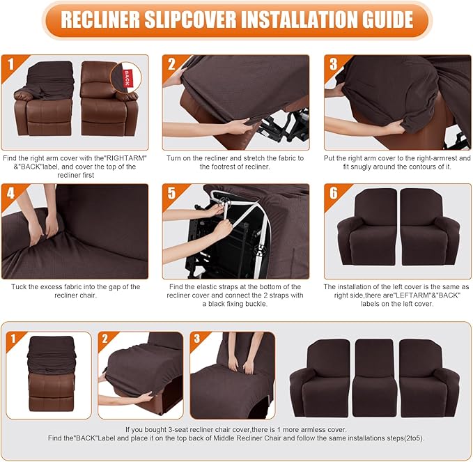 VANSOFY Recliner Cover, 3-Pieces Stretch Reclining Couch Covers