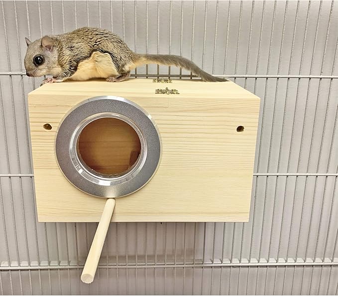 Sturdy Nest Box (S) - Cage Attachment, Hinged Lid, Perching Ledge - for Sugar Glider, Squirrel, Rat, Finch, Parakeet, Lovebird, Parrotlet, Lovebird, Canary, Cockatiel, Other Birds & Small Pets