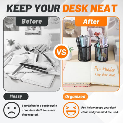 Segarty Pen Cup Holder for Desk, 12 Pack Black Pencil Holder, Round Wire Mesh Pen Container Set for Office Supply, School Classroom, Home Desktop Accessories, Makeup Brush Organizer