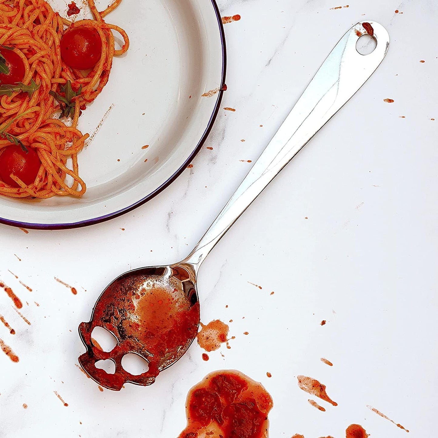 Suck UK Skull Serving Spoon - Gothic Kitchenware - Horror Kitchen Accessories - Goth Halloween Home Decor - Pasta Serving Spoon - Slotted Spoon For Cooking & Straining - Salad Servers - Gothic Gifts