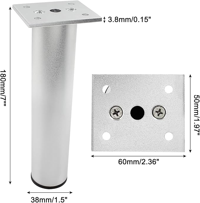 Set of 4 Aluminum Alloy Furniture Legs 7 Inch Height, 1.5 Inch Diameter
