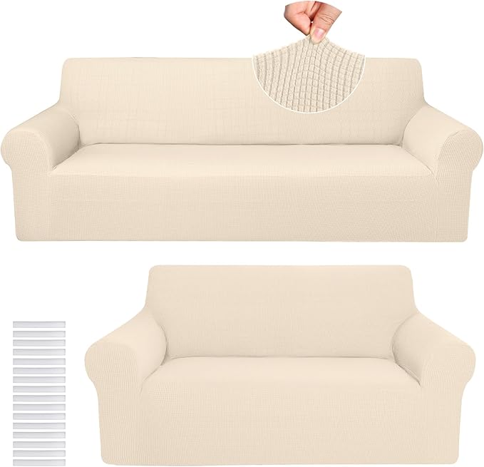 Peryiter 2 Pcs Sofa Covers Couch and Loveseat Covers Set Stretch Sofa Slipcover