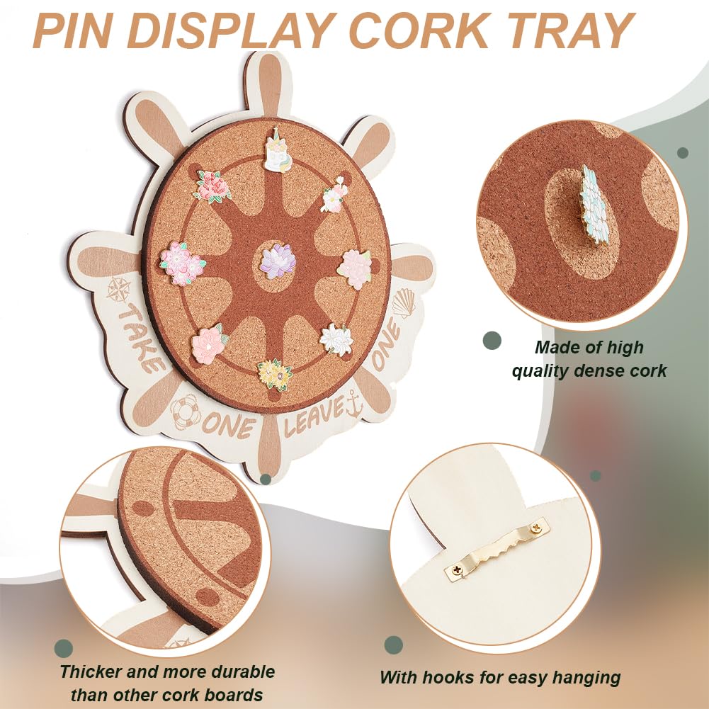 BENECREAT Cork Brooch Board, Wall Cork Tray Nautical Compass Pin Board for Brooch Pin Storage, Jewelry Display, Office Home and School Decor, 11.8x11.8 Inch, 0.5 Inch Thick