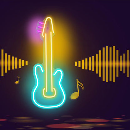 Attivolife Guitar Neon Sign, LED Acrylic Neon Lamp with USB for Music Lover, Bedroom Art Wall Music Studio Bar Decor, Best Birthday Christmas, Wedding, Party Gift, 16.83" * 6.31"(Pink+Yellow+Blue)