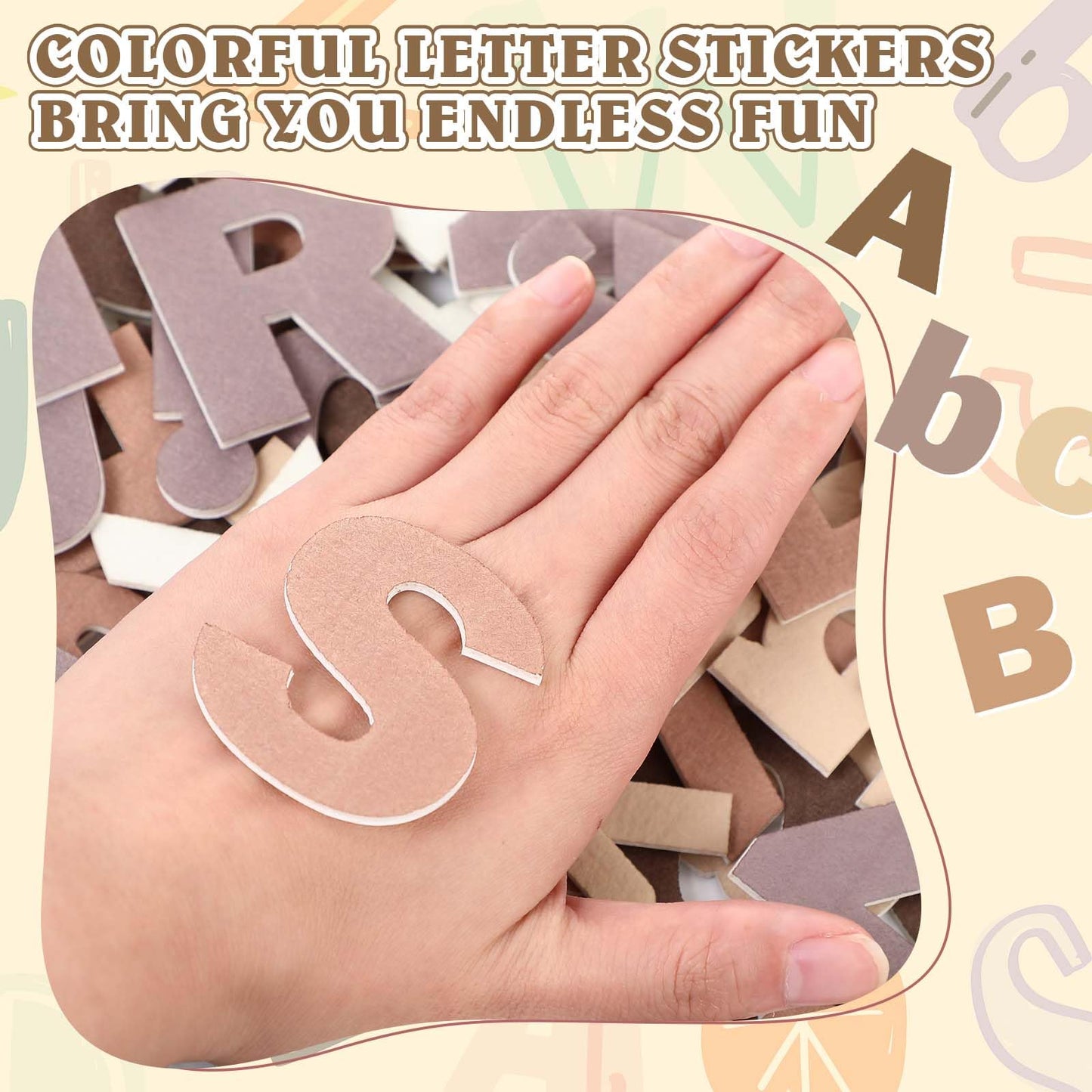 Breling 310 Pieces Felt Letter Bulletin Board Letters Sticker with Number 2" Bulk Self Adhesive ABC Upper Lowercase Sticky Letter for Xmas Gift Bulletin Board Classroom(Brown Color)