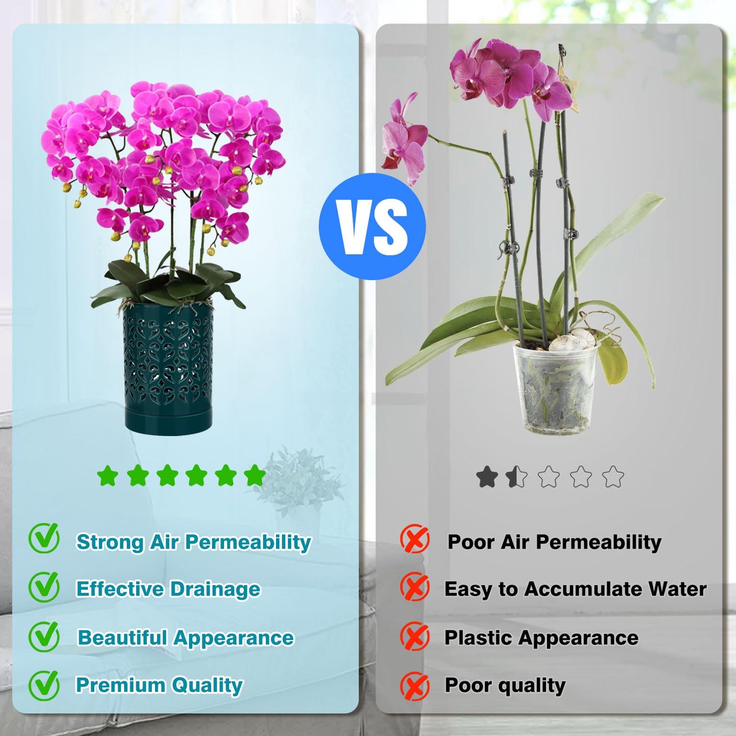 mwellewm Orchid Pot with Holes Ceramic Plant Pots Indoor Outdoor Flower Pots for Repotting with Drainage and Saucer 4 Inch Breathable Slotted Orchids Planter (Green)