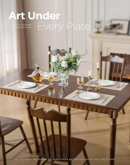 Leetaltree Beige Placemats Set of 6 - Heat-Resistant, Non-Slip Table Mats, Washable Woven Vinyl for Indoor & Outdoor Dining