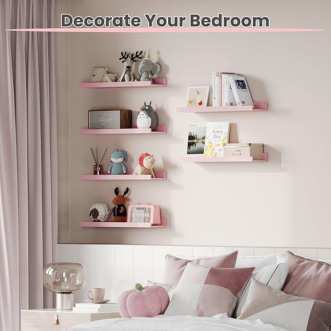 upsimples Pink Shelves for Wall, Living Room, Game Room, 6 Pack Wall Mounted