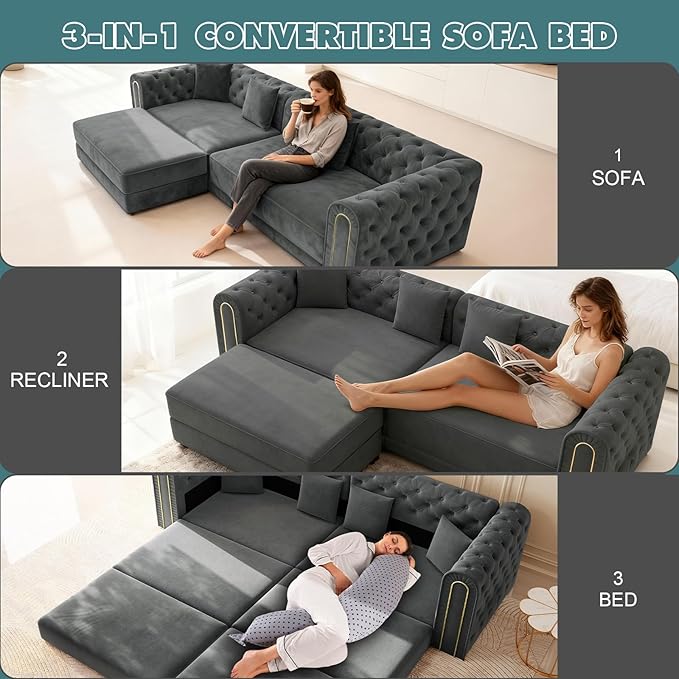 90.6'' Velvet Folding Floor Sofa Bed