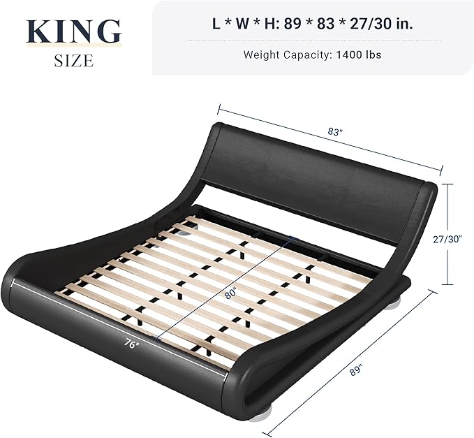 Allewie King Size Upholstered Platform Bed Frame