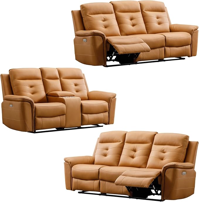 ANJ 3-Piece Faux Leather Power Recliner Sofa Set