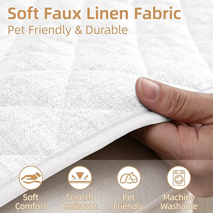 Dog Couch Cover for Sofa 100% Waterproof Faux Linen Sofa Covers for 3 Cushion