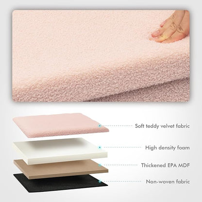 B FSOBEIIALEO Storage Ottoman Cube Small Sherpa Ottoman Foot Rest, Foldable Portable Boucle Ottomans, Faux Teddy Fur, Pink 16.5"x12.6"x12.6"