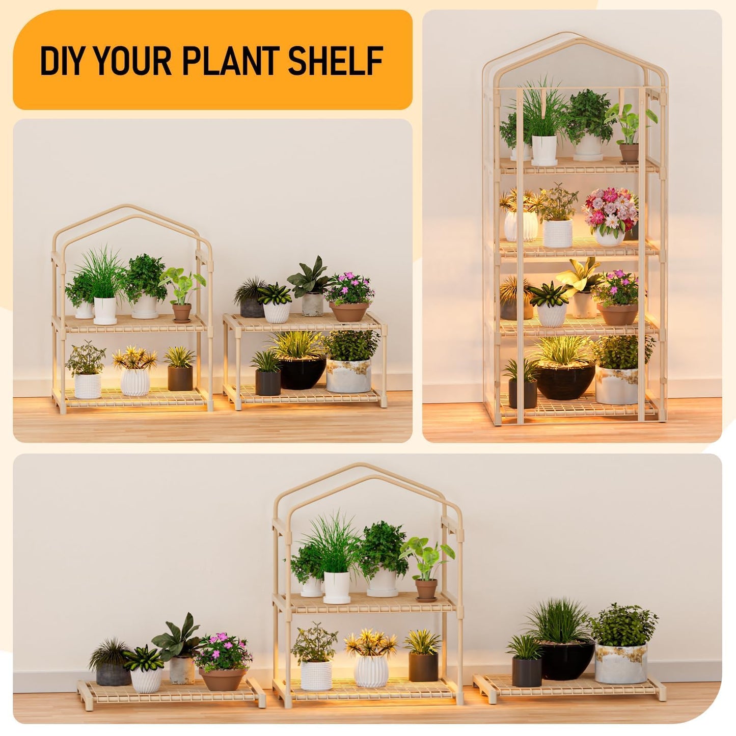 SPECILITE Indoor Greenhouse with Grow Lights - Adjustable 4 Tiers 27.6"L×19.3"W×61.4"H Mini Greenhouse with Zip PVC Cover and 45W Plant Light, Portable Green House with Timer for Winter &Indoor Plants
