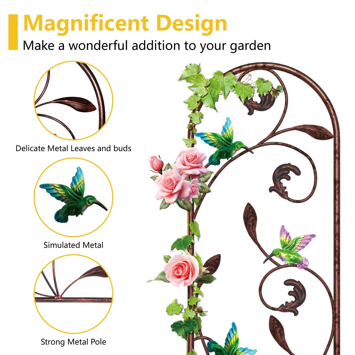 aboxoo Set of 4 Packs Hummingbird Metal Garden Trellis for Climbing Plants,Outdoor Decorative Flowers Arch Fence Trellis for Outdoor Patio,Garden,Yard,Backyard,Wall Brackets,60'' H x 11'' W
