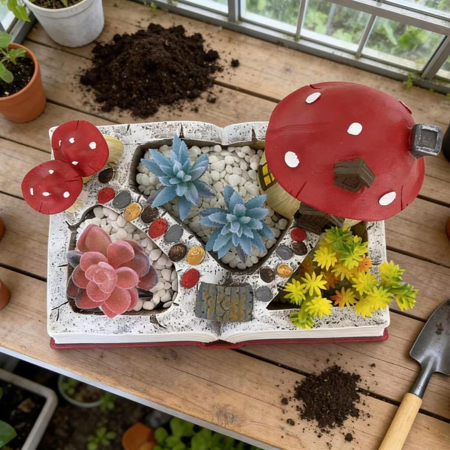 Mushroom Decor Plant Pot - Fairy Garden Accessories Shallow Flower Succulent Planter with Drainage for Small Plant